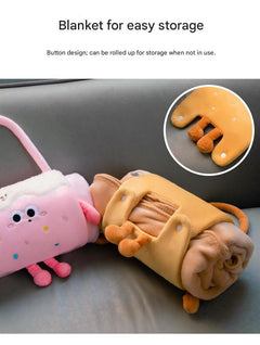 Brown 100*170cm Cartoon Hand-Carry Roll-Up Blanket - Plush Flannel Nap Blanket with Pillow Function, Portable Office & Travel
