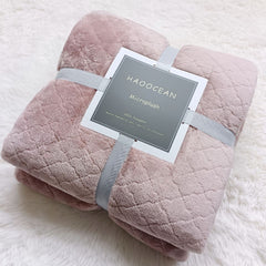 Pink 150*200cm Flannel Fleece Blanket - Quilted Diamond Pattern, Soft & Warm Polyester Throw for Office Nap, Sofa, Travel & B