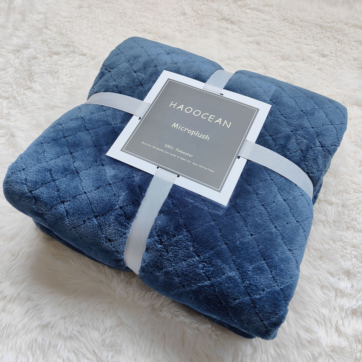 Blue 70*100cm Flannel Fleece Blanket - Quilted Diamond Pattern, Soft & Warm Polyester Throw for Office Nap, Sofa, Travel & Be