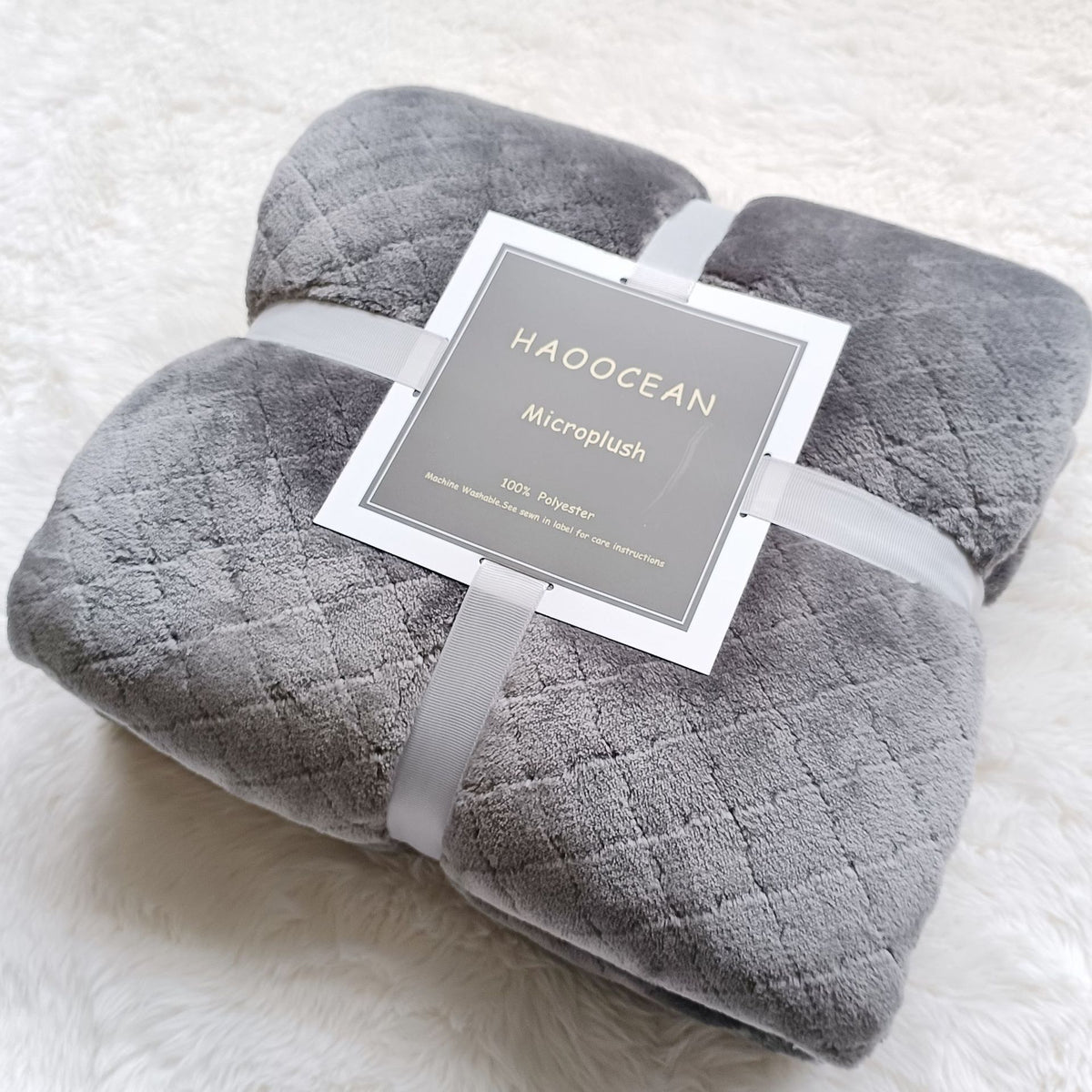 Grey 150*200cm Flannel Fleece Blanket - Quilted Diamond Pattern, Soft & Warm Polyester Throw for Office Nap, Sofa, Travel & B