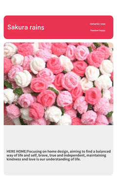 Pink and White Diameter: 80 cm -33 Woven Flowers Handmade Rose Bouquet Knit Blanket - Soft Pink Acrylic Throw with 3D Crochet