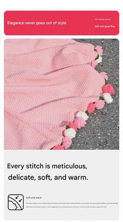 Pink and White Diameter: 80 cm -33 Woven Flowers Handmade Rose Bouquet Knit Blanket - Soft Pink Acrylic Throw with 3D Crochet