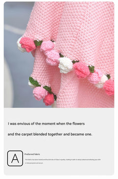 Pink and White Diameter: 80 cm -33 Woven Flowers Handmade Rose Bouquet Knit Blanket - Soft Pink Acrylic Throw with 3D Crochet