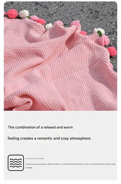 Pink and White Diameter: 120 cm -52 Woven Flowers Handmade Rose Bouquet Knit Blanket - Soft Pink Acrylic Throw with 3D Croche