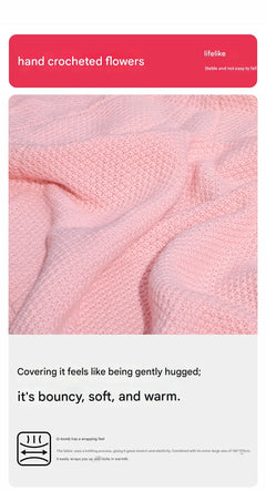 Pink and White Diameter: 160 cm -99 Woven Flowers Handmade Rose Bouquet Knit Blanket - Soft Pink Acrylic Throw with 3D Croche