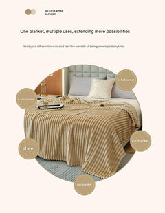 200*230cm Light Coffee Solid Colour Flannel Throw Blanket - Thick Double-Sided Fleece with Ribbed Texture - Soft throw blanke
