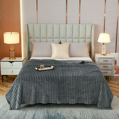 150*200cm Dark grey Solid Colour Flannel Throw Blanket - Thick Double-Sided Fleece with Ribbed Texture - Soft throw blanket& 