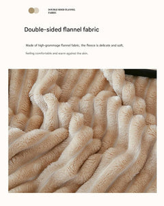 100*150cm Light tan Solid Colour Flannel Throw Blanket - Thick Double-Sided Fleece with Ribbed Texture - Soft throw blanket& 