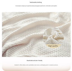 Beige 150*200cm Nordic Style Tassel Knit Throw Blanket - Soft Polyester Sofa Blanket with Pineapple Texture - Breathable & Li