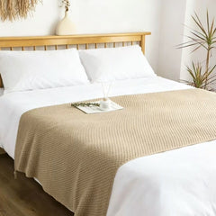 Khaki 150*200cm Nordic Style Tassel Knit Throw Blanket - Soft Polyester Sofa Blanket with Pineapple Texture - Breathable & Li