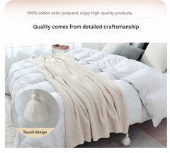 Khaki 150*200cm Nordic Style Tassel Knit Throw Blanket - Soft Polyester Sofa Blanket with Pineapple Texture - Breathable & Li