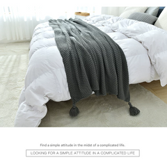 Grey 150*200cm Nordic Style Tassel Knit Throw Blanket - Soft Polyester Sofa Blanket with Pineapple Texture - Breathable & Lig