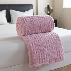 Pink 100*150cm Thickened Double-Sided Plush Waffle Weave Throw Blanket - Anti-Static Taffeta Velvet & Flannel Fleece - Warm, 
