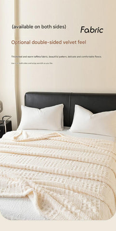 Green 100*150cm Thickened Double-Sided Plush Waffle Weave Throw Blanket - Anti-Static Taffeta Velvet & Flannel Fleece - Warm,