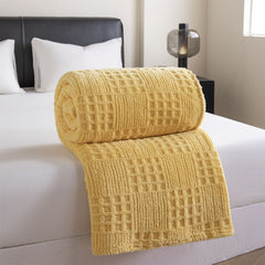 Yellow 100*150cm Thickened Double-Sided Plush Waffle Weave Throw Blanket - Anti-Static Taffeta Velvet & Flannel Fleece - Warm