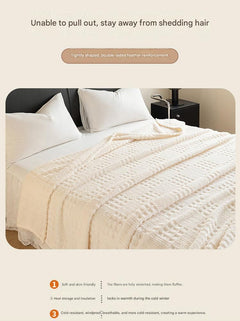 Blue-gray 100*150cm Thickened Double-Sided Plush Waffle Weave Throw Blanket - Anti-Static Taffeta Velvet & Flannel Fleece - W