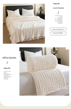 Blue-gray 150*200cm Thickened Double-Sided Plush Waffle Weave Throw Blanket - Anti-Static Taffeta Velvet & Flannel Fleece - W