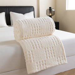 Beige 100*150cm Thickened Double-Sided Plush Waffle Weave Throw Blanket - Anti-Static Taffeta Velvet & Flannel Fleece - Warm,