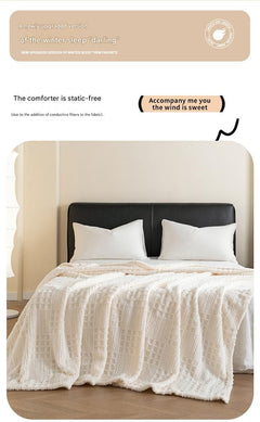 Beige 150*200cm Thickened Double-Sided Plush Waffle Weave Throw Blanket - Anti-Static Taffeta Velvet & Flannel Fleece - Warm,