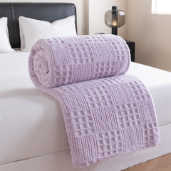 Purple 100*150cm Thickened Double-Sided Plush Waffle Weave Throw Blanket - Anti-Static Taffeta Velvet & Flannel Fleece - Warm
