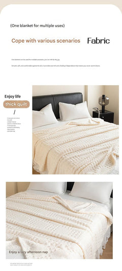 Purple 180*200cm Thickened Double-Sided Plush Waffle Weave Throw Blanket - Anti-Static Taffeta Velvet & Flannel Fleece - Warm