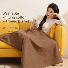 Apricot color USB Heated Blanket Poncho - Rechargeable Electric Warming Shawl with Fast Heating and Multi Use Design