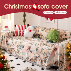 180 x 340 CM Christmas Jacquard Chenille Sofa Cover Throw Blanket with Tassel Fringe (Style 1), Elegant Festive Couch Protect