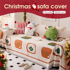 180 x 340 CM Christmas Jacquard Chenille Sofa Cover Throw Blanket with Tassel Fringe (Style 2), Elegant Festive Couch Protect