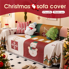 180 x 340 CM Christmas Jacquard Chenille Sofa Cover Throw Blanket with Tassel Fringe (Style 3), Elegant Festive Couch Protect