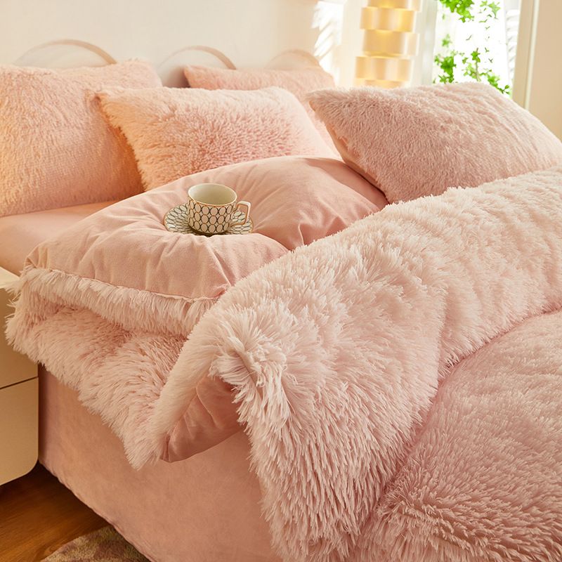 Pink Luxury Thick Plush 4 Piece Bedding Set for 1.5m & 1.8m Beds – Winter Ultra Soft Warm Bedding with Double-Sided Faux Mink