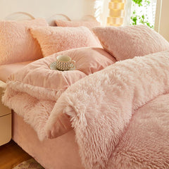 Pink Luxury Thick Plush 4 Piece Bedding Set for 1.5m & 1.8m Beds – Winter Ultra Soft Warm Bedding with Double-Sided Faux Mink
