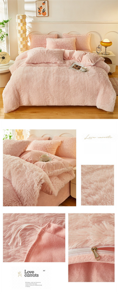 Pink Luxury Thick Plush 4 Piece Bedding Set for 1.5m & 1.8m Beds – Winter Ultra Soft Warm Bedding with Double-Sided Faux Mink