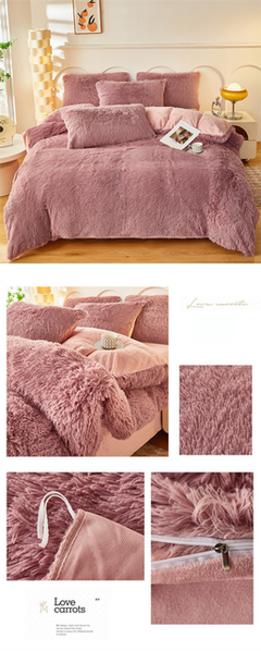 Dusty Rose Luxury Thick Plush 4 Piece Bedding Set for 1.5m & 1.8m Beds – Winter Ultra Soft Warm Bedding with Double-Sided Fau