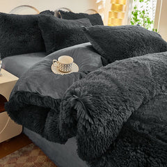 Dark Grey Luxury Thick Plush 4 Piece Bedding Set for 1.5m & 1.8m Beds – Winter Ultra Soft Warm Bedding with Double-Sided Faux