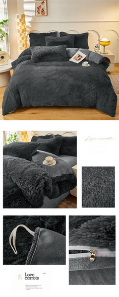 Dark Grey Luxury Thick Plush 4 Piece Bedding Set for 1.5m & 1.8m Beds – Winter Ultra Soft Warm Bedding with Double-Sided Faux