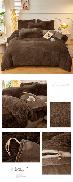 Coffee Luxury Thick Plush 4 Piece Bedding Set for 1.5m & 1.8m Beds – Winter Ultra Soft Warm Bedding with Double-Sided Faux Mi
