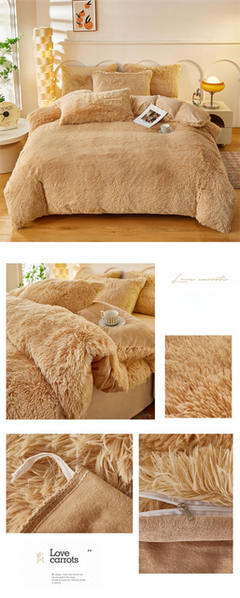 Khaki Luxury Thick Plush 4 Piece Bedding Set for 1.5m & 1.8m Beds – Winter Ultra Soft Warm Bedding with Double-Sided Faux Min
