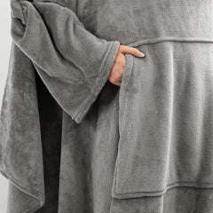 Black 180 x 120CM Extra Large Wearable Wrap Blanket with Sleeves and Large Pocket, Cozy Thickened Flannel Oversized TV Blanke