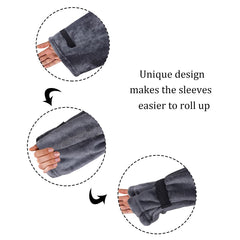 Winter Cozy Warm Loungewear Gift Set – 150 x 180CM Dark Grey Flannel Fleece Wearable Blanket with Adjustable Sleeves Large Fr