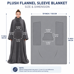 Winter Cozy Warm Loungewear Gift Set – 150 x 180CM Navy Blue Flannel Fleece Wearable Blanket with Adjustable Sleeves Large Fr