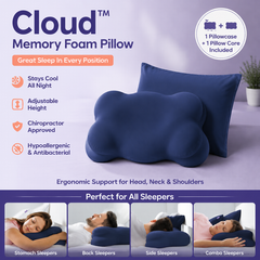 Navy Blue Cloud Memory Foam Cervical Support Pillow Core and Cover (71 x 38 x 13CM) – Ergonomic Neck Orthopedic Contour Pillo
