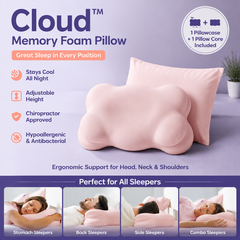 Pink Cloud Memory Foam Cervical Support Pillow Core and Cover (71 x 38 x 13CM) – Ergonomic Neck Orthopedic Contour Pillow for