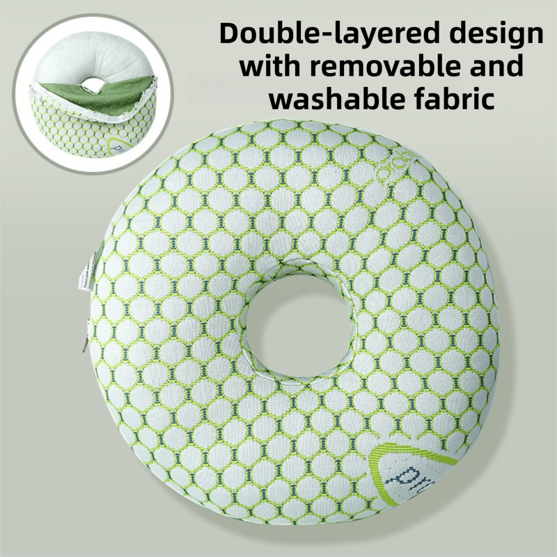 Green 30CM Round Ear Protection Pillow with Hole Design – Milk Silk Removable Cover and PP Cotton Core, Side Sleeper Pillow &