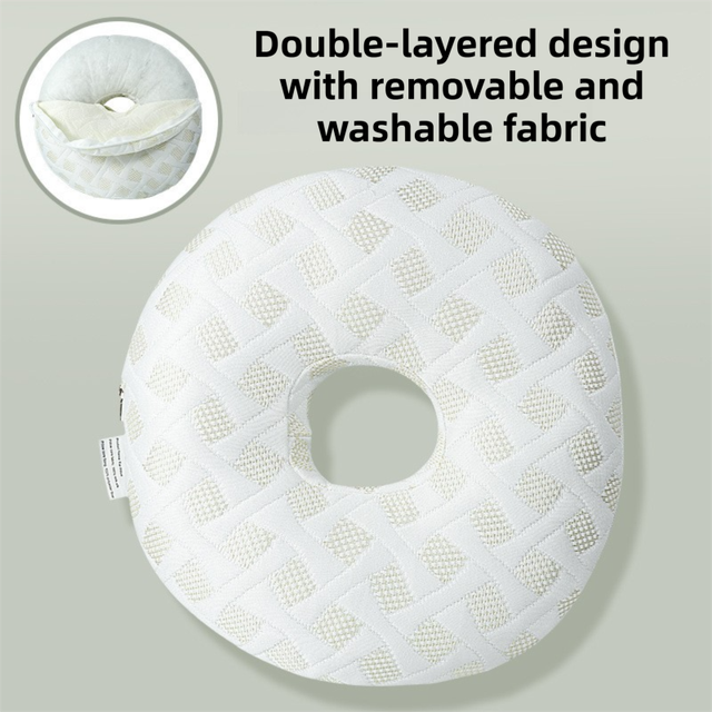 White 30CM Round Ear Protection Pillow with Hole Design – Milk Silk Removable Cover and PP Cotton Core, Side Sleeper Pillow &
