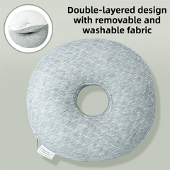 Quilted Grey 30CM Round Ear Protection Pillow with Hole Design – Milk Silk Removable Cover and PP Cotton Core, Side Sleeper P