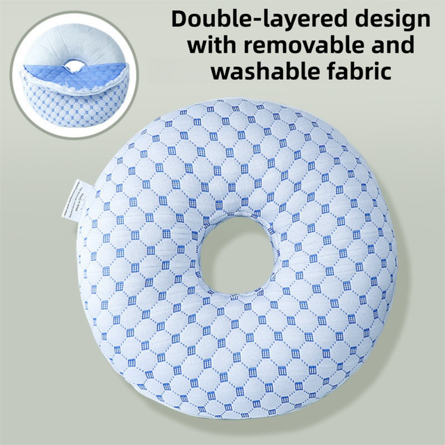 Blue 30CM Round Ear Protection Pillow with Hole Design – Milk Silk Removable Cover and PP Cotton Core, Side Sleeper Pillow & 