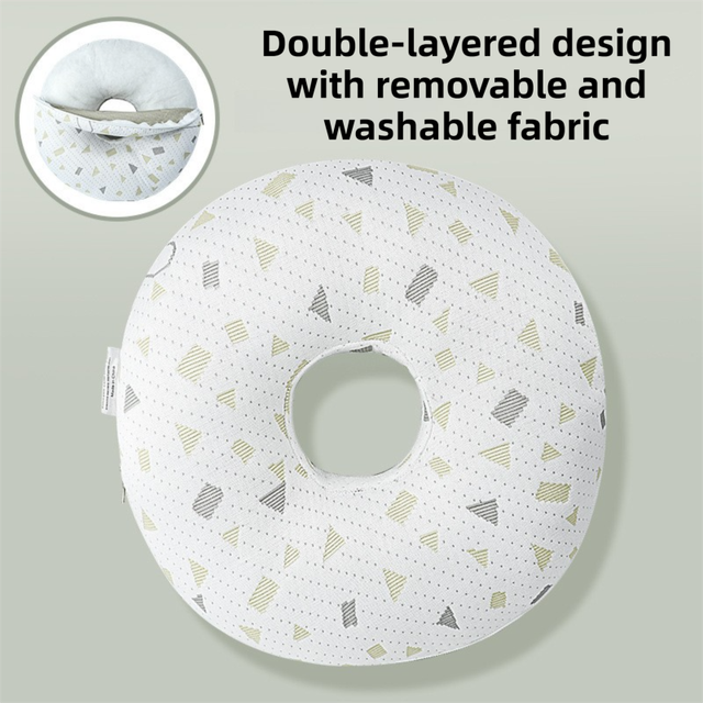 Boer Grey 30CM Round Ear Protection Pillow with Hole Design – Milk Silk Removable Cover and PP Cotton Core, Side Sleeper Pill