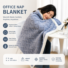 Blue 90×140cm Textured bar knit pattern Sherpa Fleece and Taffeta Throw Blanket – Soft Loungewear Shawl, Warm Office & Sofa W