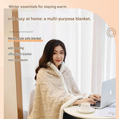 Blue 90×140cm Textured bar knit pattern Sherpa Fleece and Taffeta Throw Blanket – Soft Loungewear Shawl, Warm Office & Sofa W