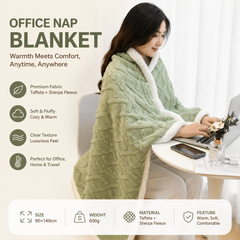 Green 90×140cm Textured bar knit pattern Sherpa Fleece and Taffeta Throw Blanket – Soft Loungewear Shawl, Warm Office & Sofa 